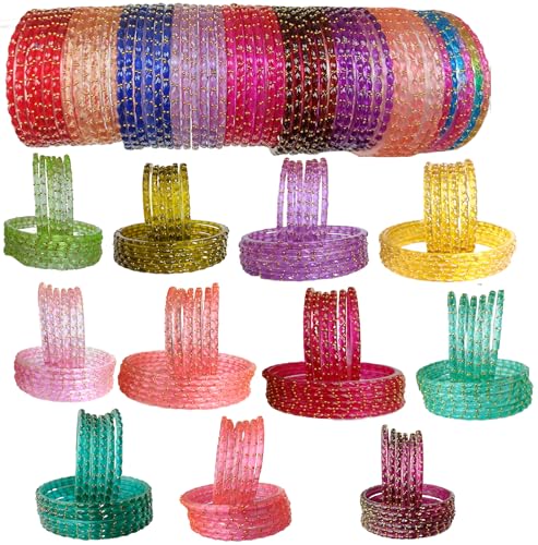 Image of JPS Plain and Glossy Finished Raindrop Glass Bangles Set for Women & Girls | Traditional Ethnic Chudi for Wedding, Party & Regular- Set of 12 Pcs of One Colour | Wedding Special