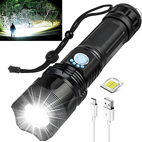 Axrunze Rechargeable Flashlights High Lumens, 100000 Lumen Super Bright Handheld Flashlight, Xhp70 Powerful Flashlights With 5 Lighting Modes, Zoomable, Ipx5 Waterproof For Hiking, Camping #TOP18