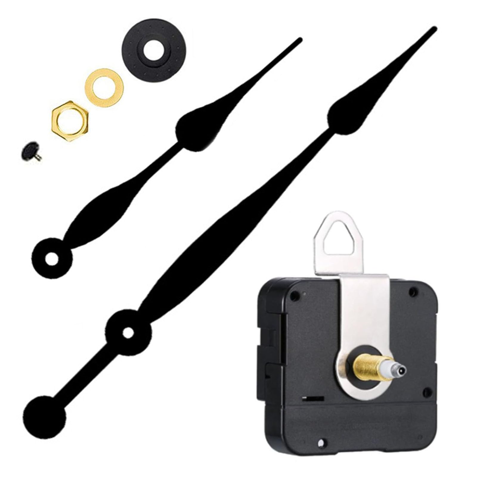 yufana Wall Clock Mechanism Movement, Silent Wall Clock Mechanism, Long Axis, Suitable for DIY Clock Replacement Parts (Black)