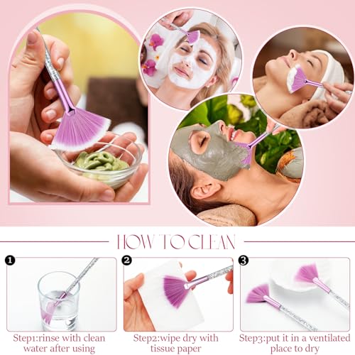 Image of 9 Pieces Facial Fan Mask Brushes, Soft Facial Applicator Brushes Tools for Peel Glycolic Makeup for Mud Cream(Purple, Silver)