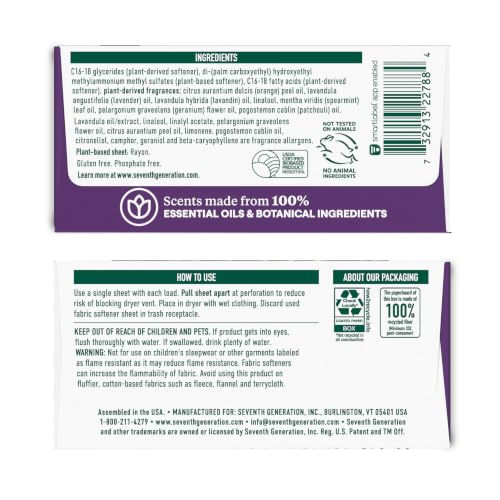 Seventh Generation Dryer Sheets, Fresh Lavender Scent, 80 Count, Pack of 4 | Biobased formula softens fabric; Works in all machines & all water temperatures; Safer for your Family; Fresh Lavender Scent - image 2