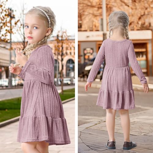 Image of Toddler Baby Girl Long Sleeve Dress Girls Knit Sweater Dresses Tiered Kids Swing Holiday Clothes Fall Winter
