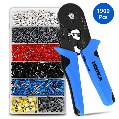 HOMCA Crimpzangen Aderendhülsen Set - Sechskant Aderendhülsenzange Presszange mit 1900 Stück. Aderendhülsen Set 0,25-6 mmu00b2 Selbsteinstellende Crimpzange