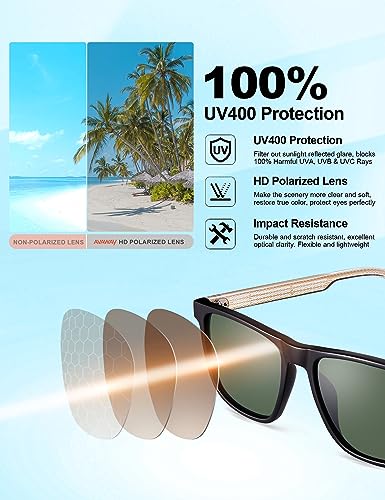 Image of AVAWAY Polarized Sunglasses Men UV 400 Protection Rectangle Frame Sculpted Filigreed Corewire Arm Category 3 Sun Shades