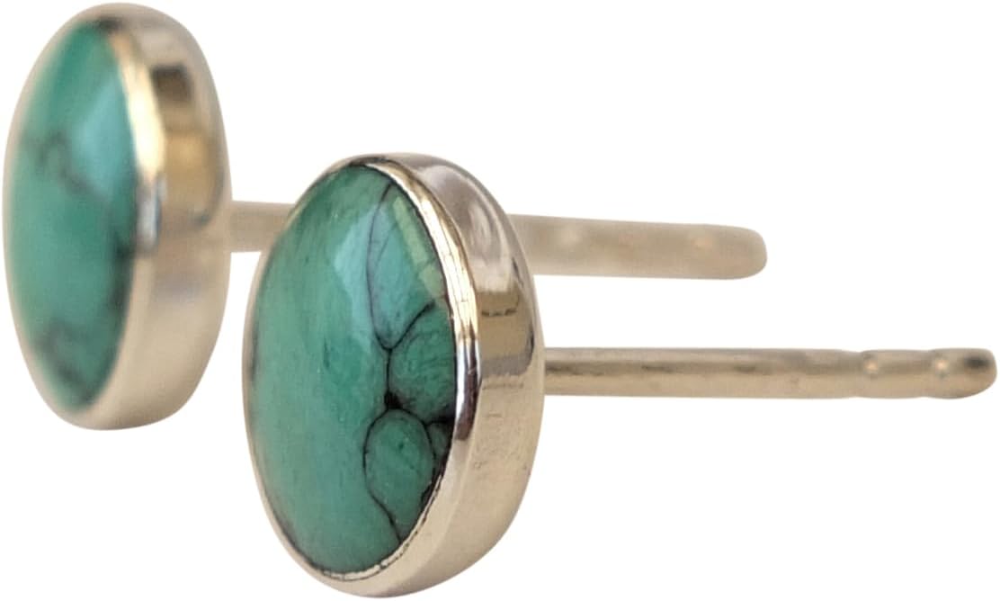 Handmade Turquoise Gemstone Round 8mm Stud Earrings, 925 Sterling Silver Circle Studs for Women, Cartilage Earring, Tarnish & Water Resistant, By Miya Jewelry Creations - Image 8