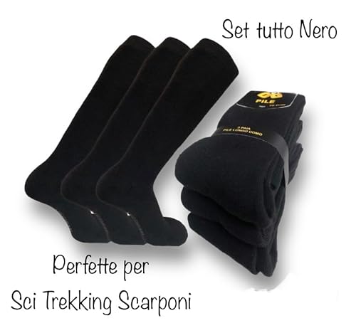 Lucchetti Socks Milano Calcetines termicos mujer hombre invierno altos Pile muy caliente (35-40, 6 Pares Negro) - imagen 6