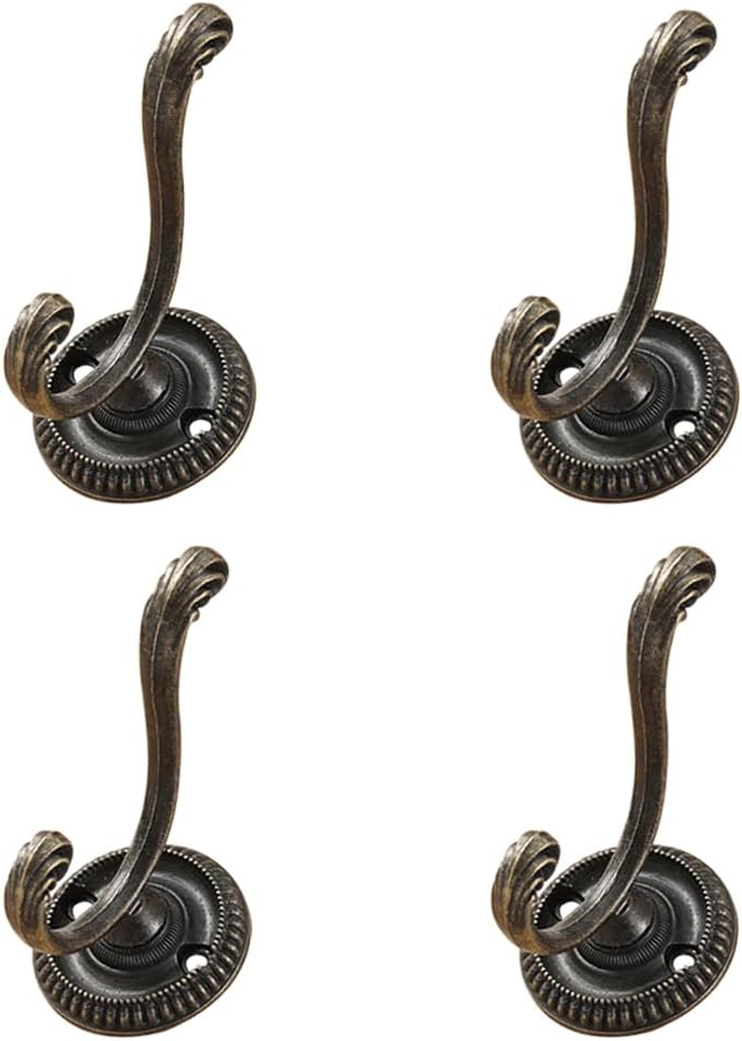 4pcs Vintage Coat Hanger, Metal Wall Mounted Towel Holder, Decorative Robe Hat Hooks for Bathroom, Kitchen, Garage Doorway, Key, Storage Cabinet Space Saving Hooks (Bronze)