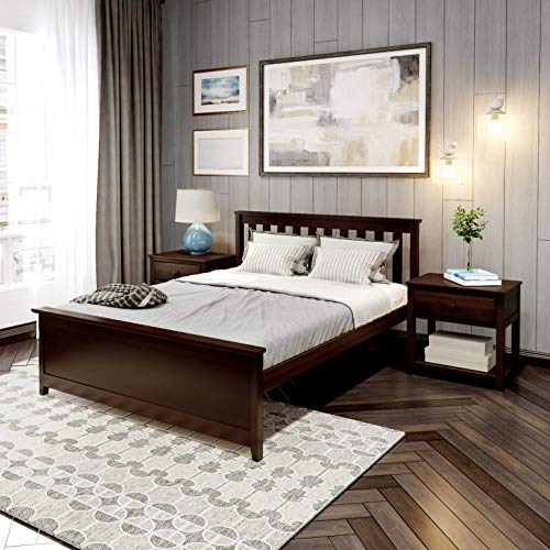 Plank+Beam Solid Wood Full Bed Frame, Platform Bed With Headboard, Espresso #TOP1