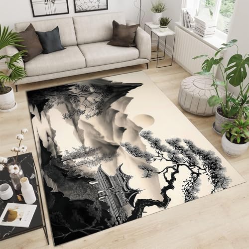 Tapis lavable en machine antidérapant motif montagnes moderne