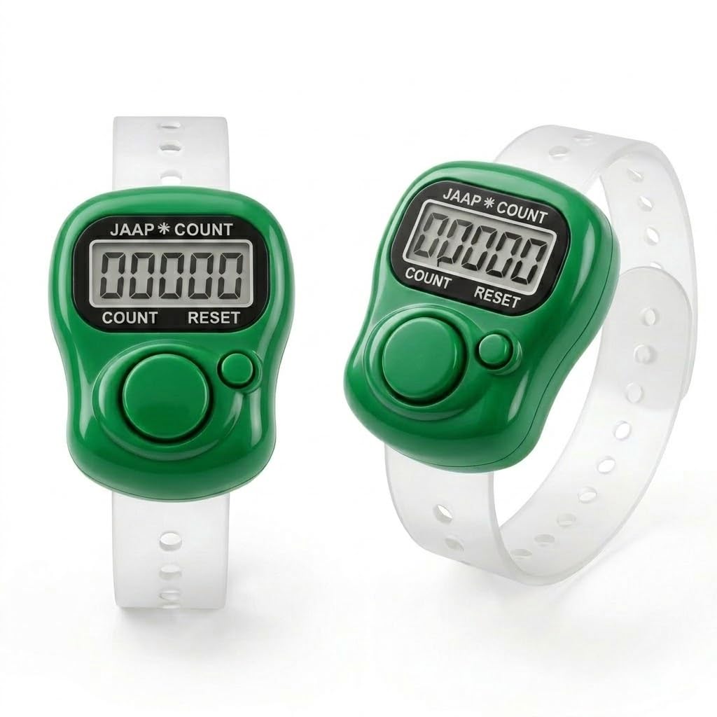 Tally Counter Ring Naam Jap Counter Digital | Finger Ring Chanting Counter for Mantra, Meditation, Prayer & Pooja | Electronic Counting Device Umpire Use,for Prayer Counter(Green Pack of 02)-image-2