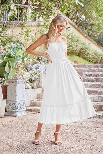 GRACE KARIN Womens 2025 Summer Dress Casual Sleeveless Spaghetti Strap Smocked Ruffle Beach Long Maxi Dress with Pockets3