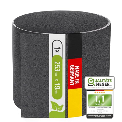 TerraUno Nachhaltige Sichtschutzstreifen für Doppelstabmatten, Polypropylen, Made in Germany, RAL 7016 Anthrazit, 1 Streifen, extra stabil, Lederoptik, Zaun Sichtschutz mit UV-Beständigkeit
