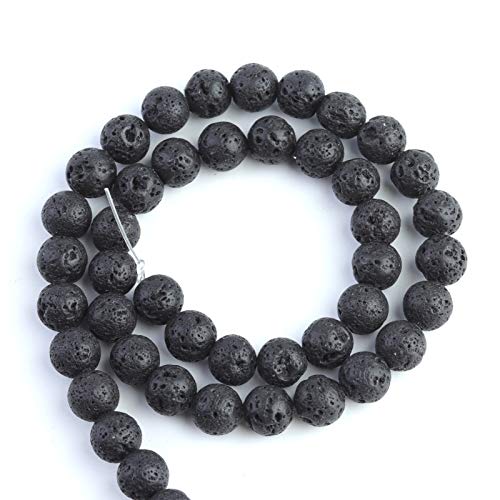 Image of Natural Stone Beads 8mm Black Lava Polished Round Smooth Gemstone Beads for Jewelry Making 15 Inch(Black Lava,8mm)