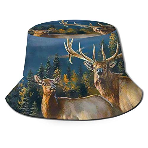 Fisherman Hat Wildlife Deer Men's Sun Hat Sun Bucket Hat UV Protection Fisherman Cap Outdoor Hiking Fishing Camping Beach Black