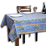 La Cigale Oliviere Wipeable Tablecloth Spill Resistant Acryllic Coated, Floral Cotton French Provencal Tablecloth for Rectangle Tables, fordoor and Outdoors, Blue, 60 x 98