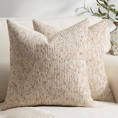 Pack of 2 Neutral Throw Pillow Covers 18x18 Boho Textured Dots St...