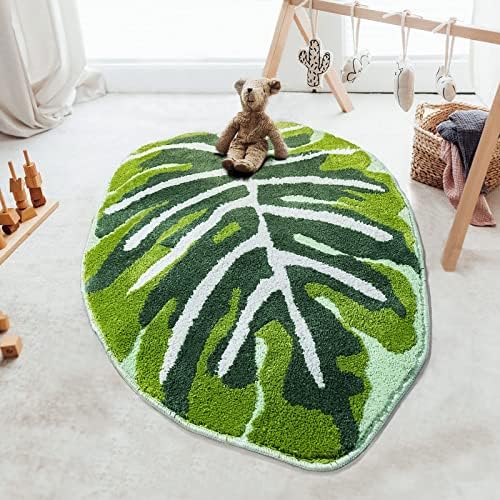NOTASA Kids Rug Green Leaf Area Rug for Nursery Cute Bath Mat Non Slip Small Preppy Carpet for Bedroom Bathroom Children Playroom Boho Home Decor Washable 2'x2.6'