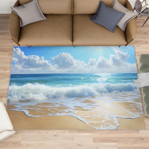 FBRUIEG Tapis de plage avec motif vagues de l'océan pour chambre à coucher, lavable en machine, pour entrée, salon, 80 x 150 cm