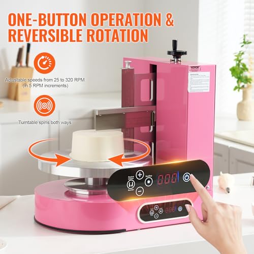 VEVOR Cake Decorating Machine, Cake Cream Spreading Coating Smearing Machine, Low Noise Cake Frosting Machine, Turntable with Adjustable Scraper, for 4" to 12" Cake, 25-320RPM Rotating Speed, Pink by VEVOR - Image 3