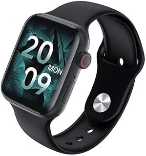 ساعة ذكية HW22 بلس بتقنية الاتصال قريب المدى وتصميم أنيق تدعم مكالمات البلوتوث والشحن اللاسلكي مع شاشة تعمل باللمس متوافقة مع نظام iOS وأندرويد للرجال والنساء من ادهوماكس - تطبيق وير فيت برو (أسود)