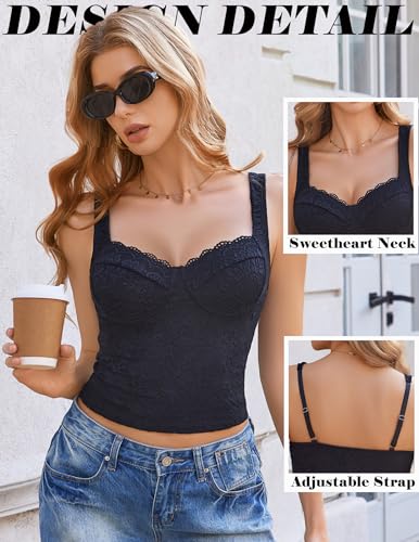 Avidlove Summer Lace Tank Tops Sweetheart Neck Crop Top Adjustable Strap Going Out 2025 Cami4