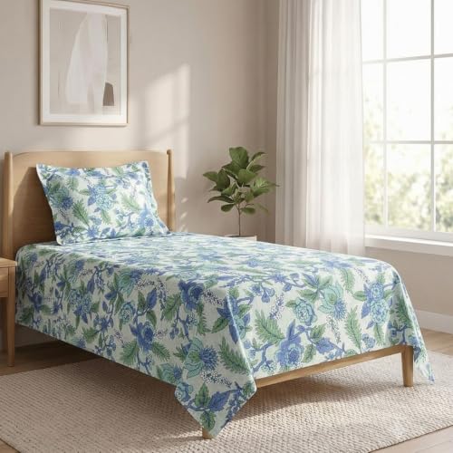 Image of LANE LINEN Symphony 100% Cotton 144TC Single Bedsheet Set, 2 Piece, Printed