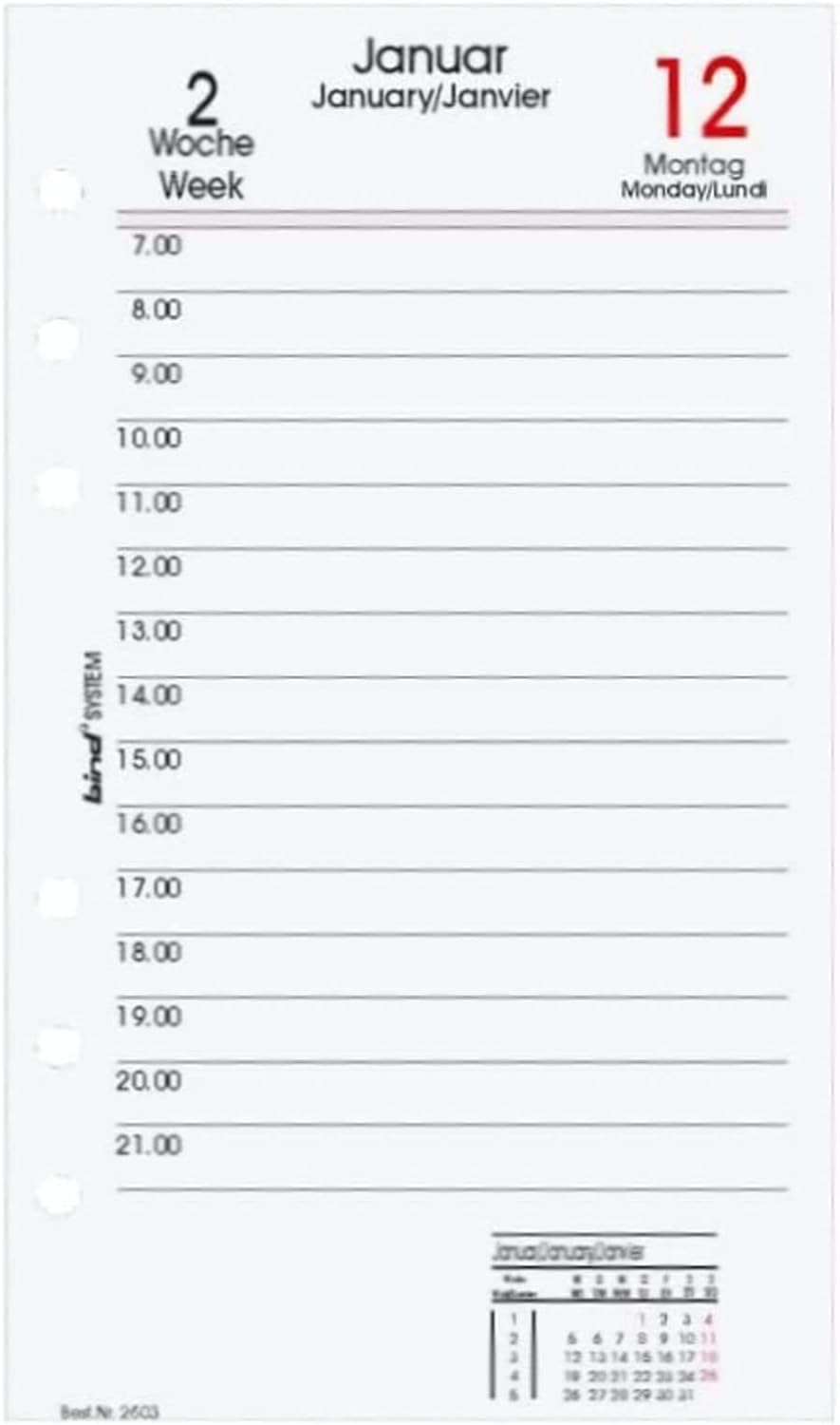B260226 Calendar Insert for Manager Calendar A6, Timer Insert for Calendar Year 2026, 1 Week / 2 Pages, Appointment Calendar with System, Calendar for Bind System Planner and Standard Time