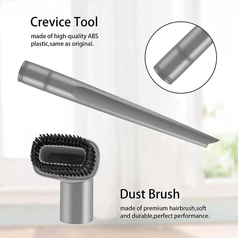 Close-up of Crevice Tool and Dust Brush with feature descriptions