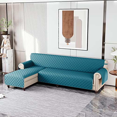 Sectional Couch Cover 1 Piece Reversible Waterproof L-Shaped Sofa Cover Chaise Lounge Couch Furniture Protector Slipcover For Kids Dogs Cats With Elastic Straps (Deep Blue, Medium) #TOP1