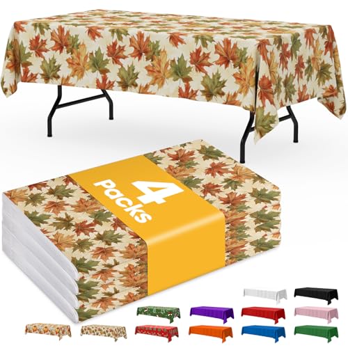 Image of Niuara Fall Maple Plastic Table Cloth - 4 Pack 54 inch x 108 inch Rectangle Disposable Tablecloths for 6FT Tables, Table Cover for Party, Holiday & Gathering Use