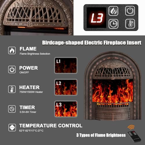 Image of Electric Fireplace with Mantel, Solid Wood White TV Stand with Fireplace for Living Room,Brown Birdcage 51 inch Fire Place Heater with Roman Column Design for Bedroom, Entryway Decor