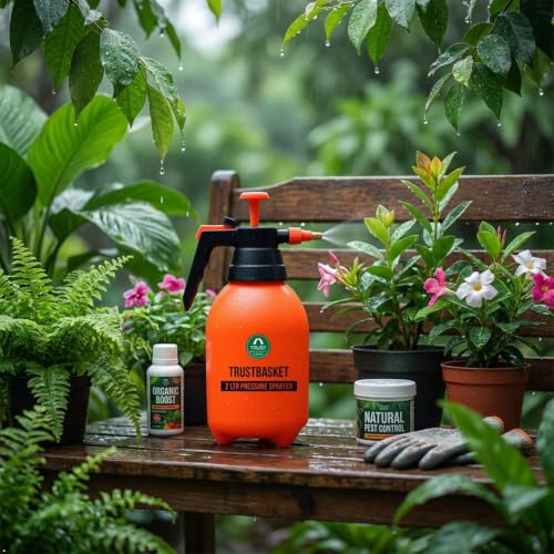 Image of TrustBasket Pressure Sprayer (2 Liter) - Orange | Pressure Spray Bottle for Plants | Gardening Water Pump Sprayer