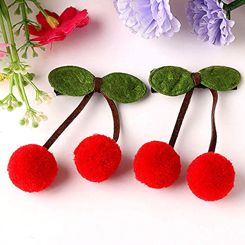 Okdeals 2Pcs Sweet Cherry Ball Shape Hair Clip Green Leaves Hairpins For Women Girls, Trendy Cherry Fur Pompom Hair Clips, Cherry Hair Ornaments Kids Hair Barrette((Red Cherry Ball) #TOP4