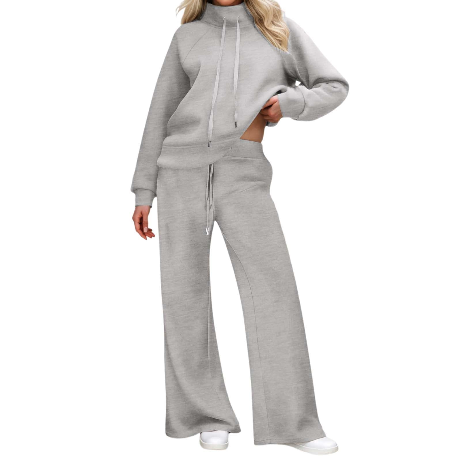 Conjunto CháNdales Para Mujer 2 Piezas Conjunto de Dos Piezas para Mujer Pantalón Largo y Top Manga Larga con Cuello Talle Pierna Ancha Casual