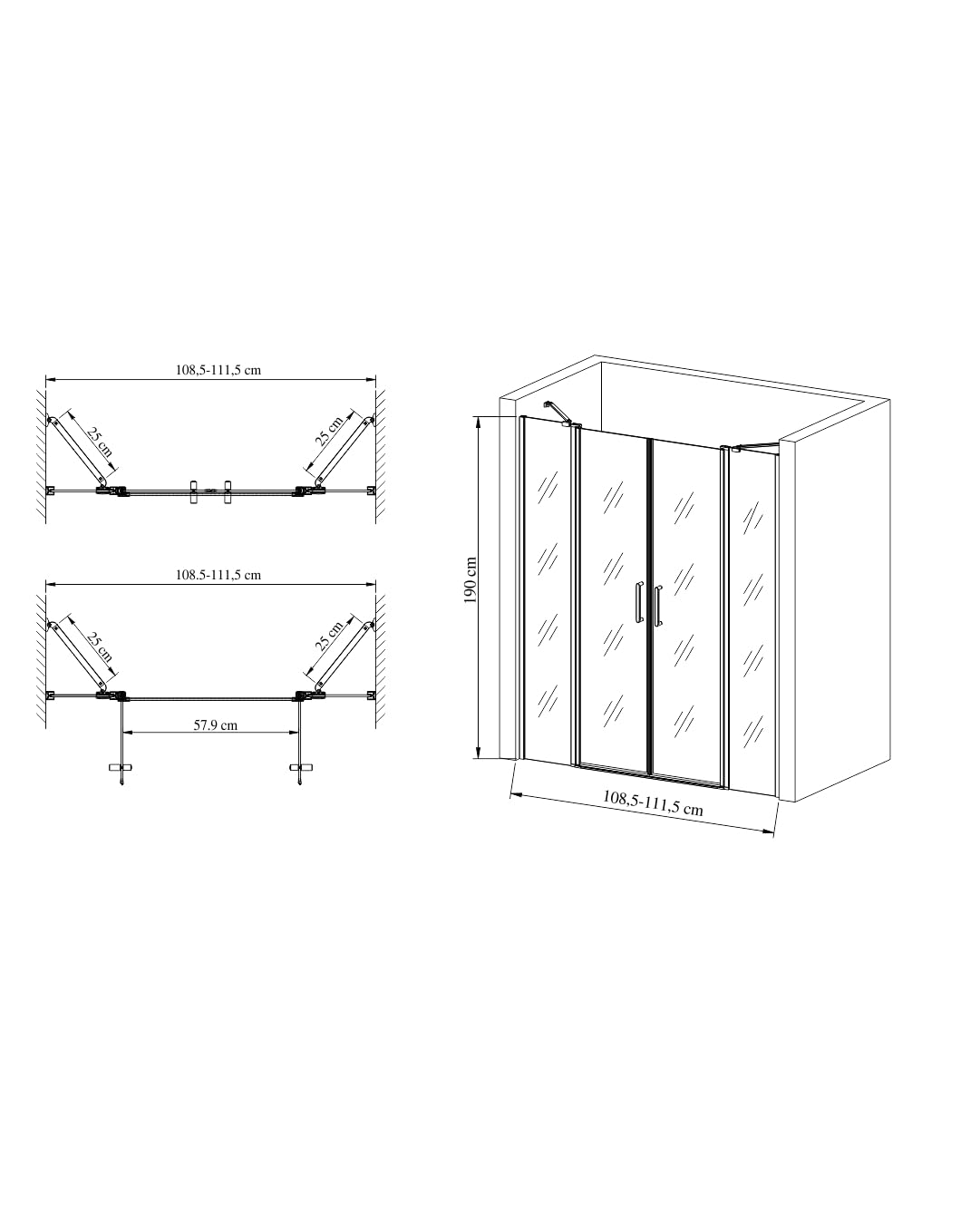 Box doccia cm 110 Nicchia vetro temperato 6 mm trasparente, apertura con 2 anta a battente e profili cromati in alluminio
