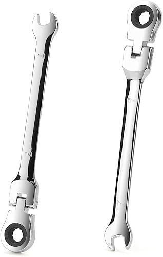 SENJEOK 2 llaves de trinquete de cabeza flexible de 0.276 in, llave métrica de trinquete de acero de 72 dientes para proyectos