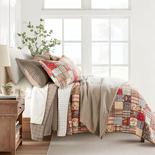 Image of Levtex Home Mills Waffle King /Cal King Quilt Set (106x92in) with 2 Pillow Shams (36x20in) - Cocoa - Cotton Waffle King Size Quilt Bedding Set - Lightweight, Soft, Pre-Washed