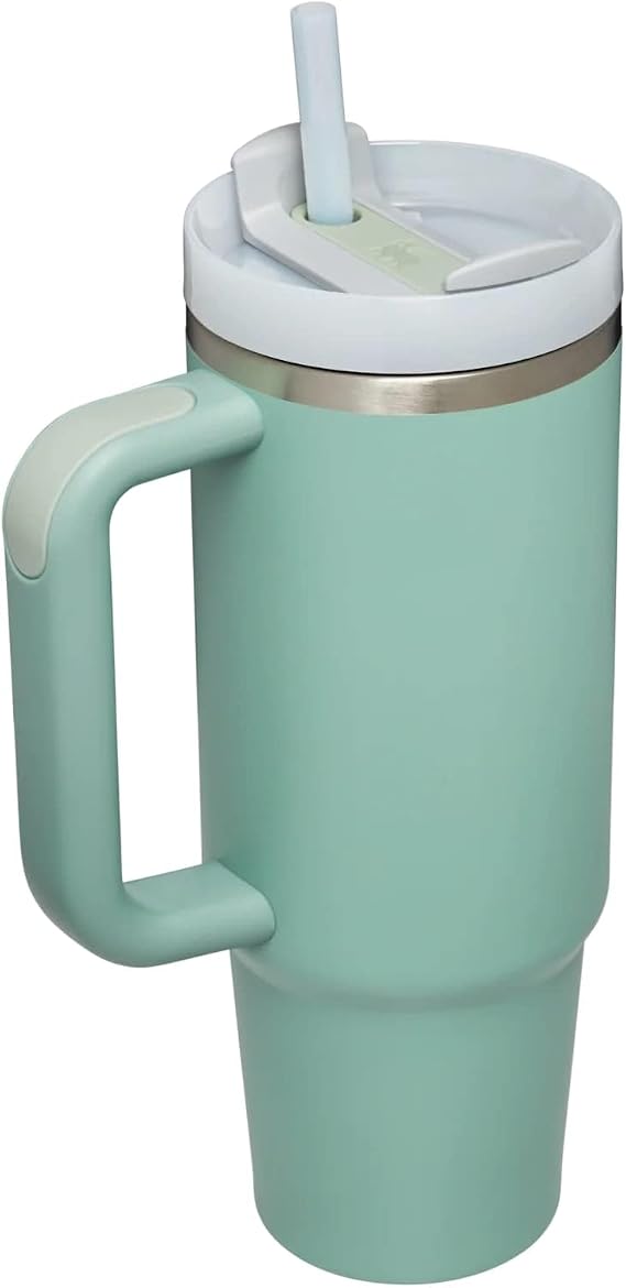 STANLEY Adventure Eucalyptus 30oz - Reusable Vacuum Quencher Tumbler with Straw, Leak Resistant Lid, Insulated Cup, Maintains Cold, Heat, and Ice for Hours