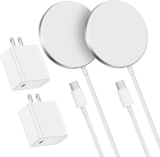 Meifigno 2 Pack Magnetic Wireless Charger, 15W Max Wireless Charging Pad with 20W USB C PD Adapter, Mag-Safe Charger with 5FT Cable, Designed for iPhone 15/14/13/12 Series, AirPods 3/2/Pro, Silver
