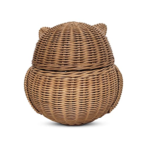 G6 COLLECTION Owl Rattan Storage Basket With Lid Decorative Home Decor Hand Woven Shelf Organizer Cute Handmade Handcrafted Gift Art Decoration Artwork Wicker Hoot Owl (Large, Brown) by G6 Collection - Used condition - Image 5