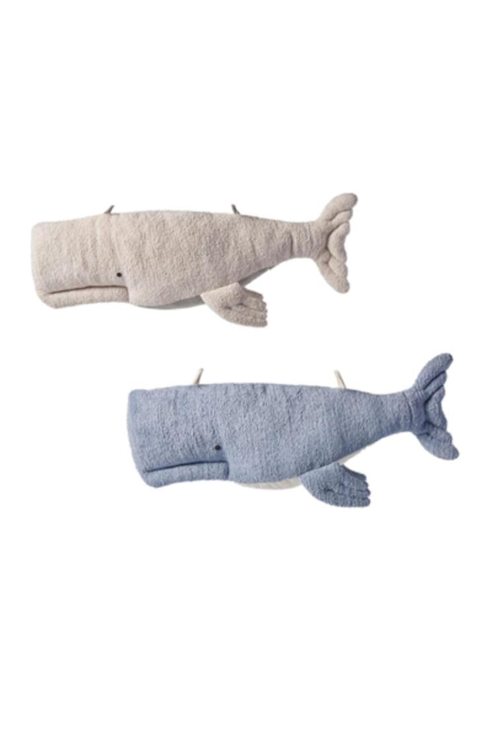Peluches murales béluga beige et bleu, le duo tendresse pour veiller sur bébé