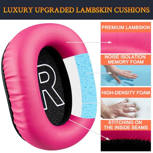 Image of SOULWIT Earpads Replacement for Logitech G Pro, G Pro X, G Pro X 2, G Pro X SE Headphones, Ear Pads Cushions with Soft Protein Leather and High-Density Memory Foam - Magenta