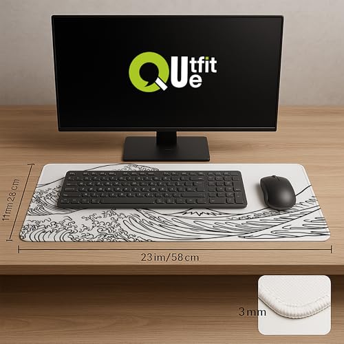 Image of Printed Gaming Mousepad - Premium Stitched Edges, Smooth Surface,Size 11x23 inches, Non-Slip Rubber Base - Ideal for Office & Gaming Setup (Art Kanagawa Surfing)