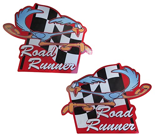 2 stickers beep beep road runner a damier 15x12 cm autocollant reflechissant voiture