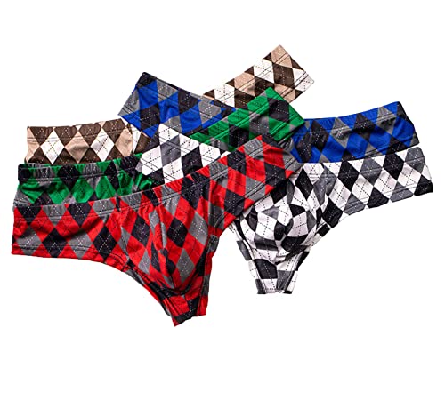 Men's Plaid Printed Ice Thread Underpants Breathable Men's Breathable G-string Pants