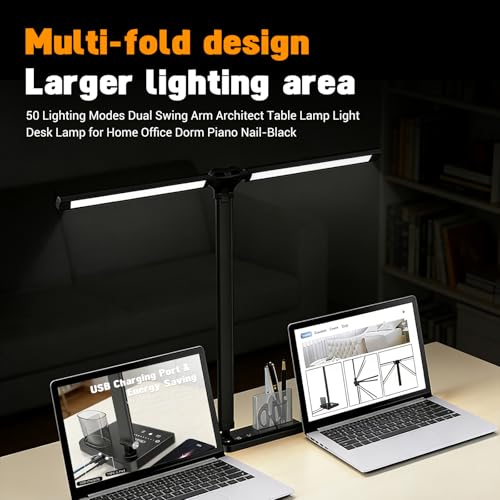 Image of ELEPHANTBOAT Table Lamp for Study Room, LED Study Lamp with Dual Light Bars, Dimmable Eye-Caring Desk Light with 5 Color Modes, USB Study Table Lamp with Pen Holder, Touch Control