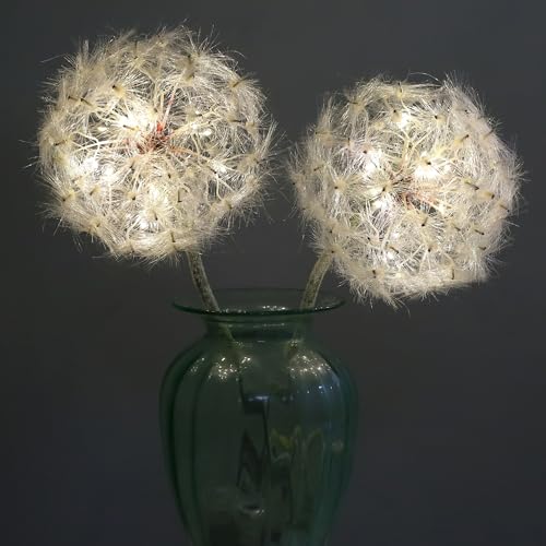 Image of TOPIA Giant Artificial Dandelion Flower, Faux Giant Dandelion Flowers for Home Decoration Christmas Flowers Arrangement Christmas Decoration (2 Pcs) (White with Warm White LED)