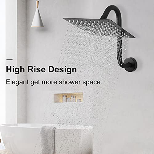 Nearmoon S Shaped Shower Head Riser Pipe, Shower Head Extender Arm With Flange, Standard 1/2" Connection- Bathroom Accessory, 12 Inch (1 Pack, Matte Black) #TOP6