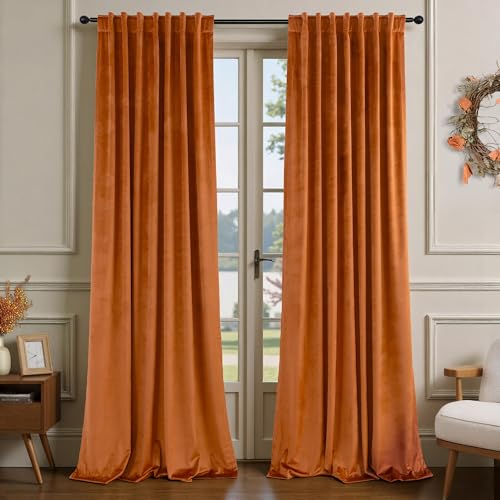 Burnt Orange Velvet Curtains 96 Inches Long for Bedroom 2