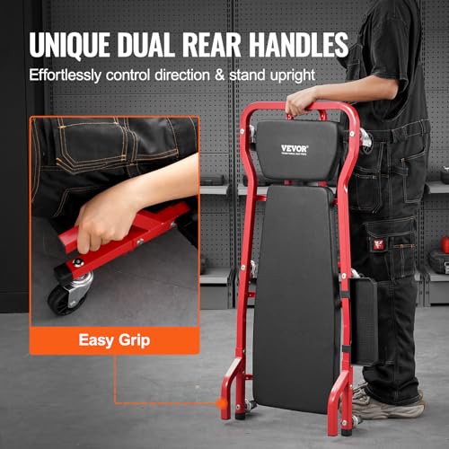 VEVOR Mechanic Garage Creeper, 44-Inch, 300 lbs Capacity Automotive Rolling Creeper with 6 Casters Adjustable Cushioned Headrest Tool Tray, Heavy Duty Steel Frame for Garages, Repair Shops, and DIY - Image 6